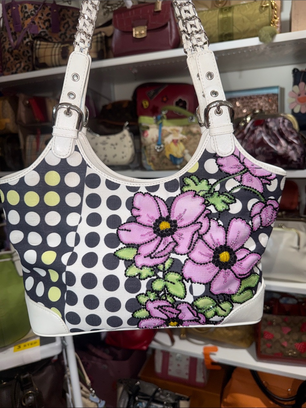 Isabella Fiore Floral Polka Dot Tote Bag